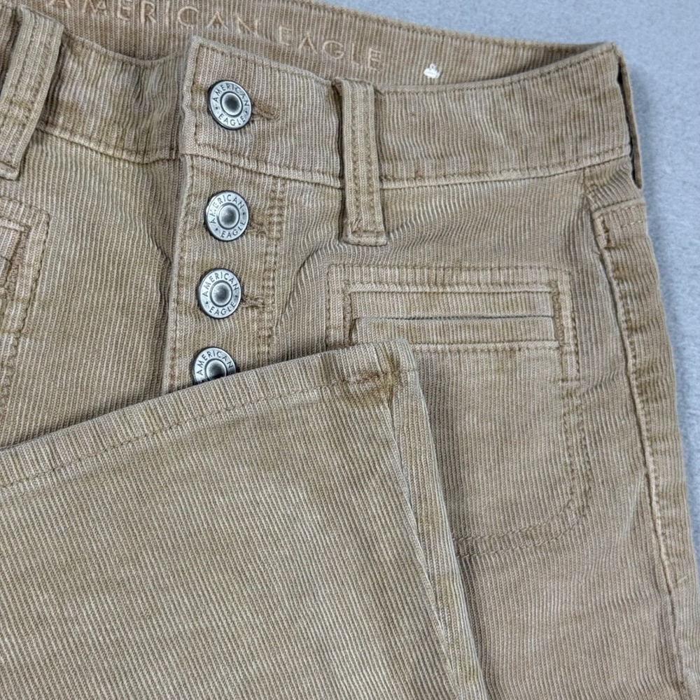 American Eagle Tan Corduroy High Waisted Flare Leg Button Fly Pants Women 00 S